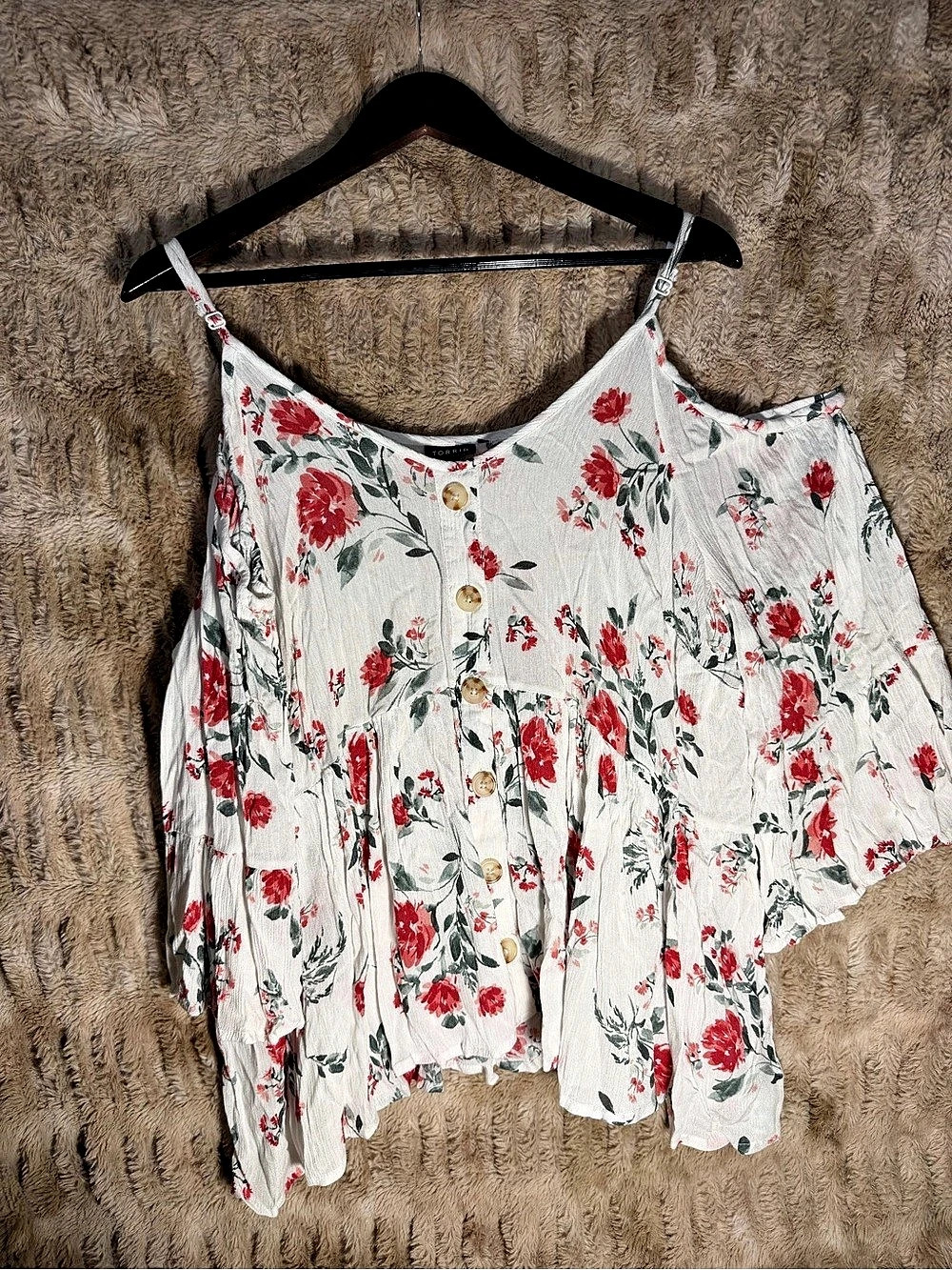 Torrid Floral Button Front Cami in White & Red Size 1